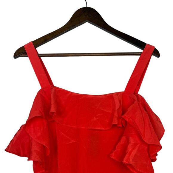 NWT J. Crew Silk Ruffled Flounce Cold Shoulder Top Blouse 12 Fresh Poppy Red - Picture 3 of 15